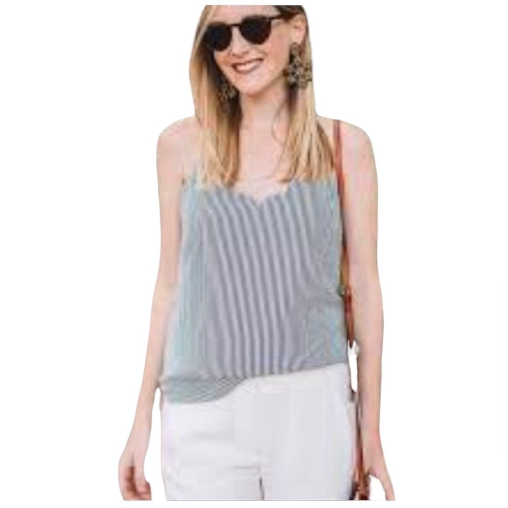 J. Crew Pinstriped Scalloped Neckline Blouse